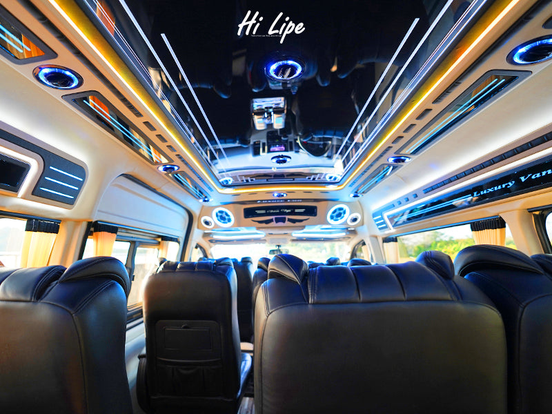 Luxury van interior with LED lighting and leather seats for Koh Lipe to Hat Yai Airport transfer