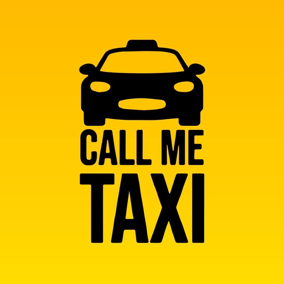 Call Me Taxi logo with a black taxi icon and lettering on a yellow background